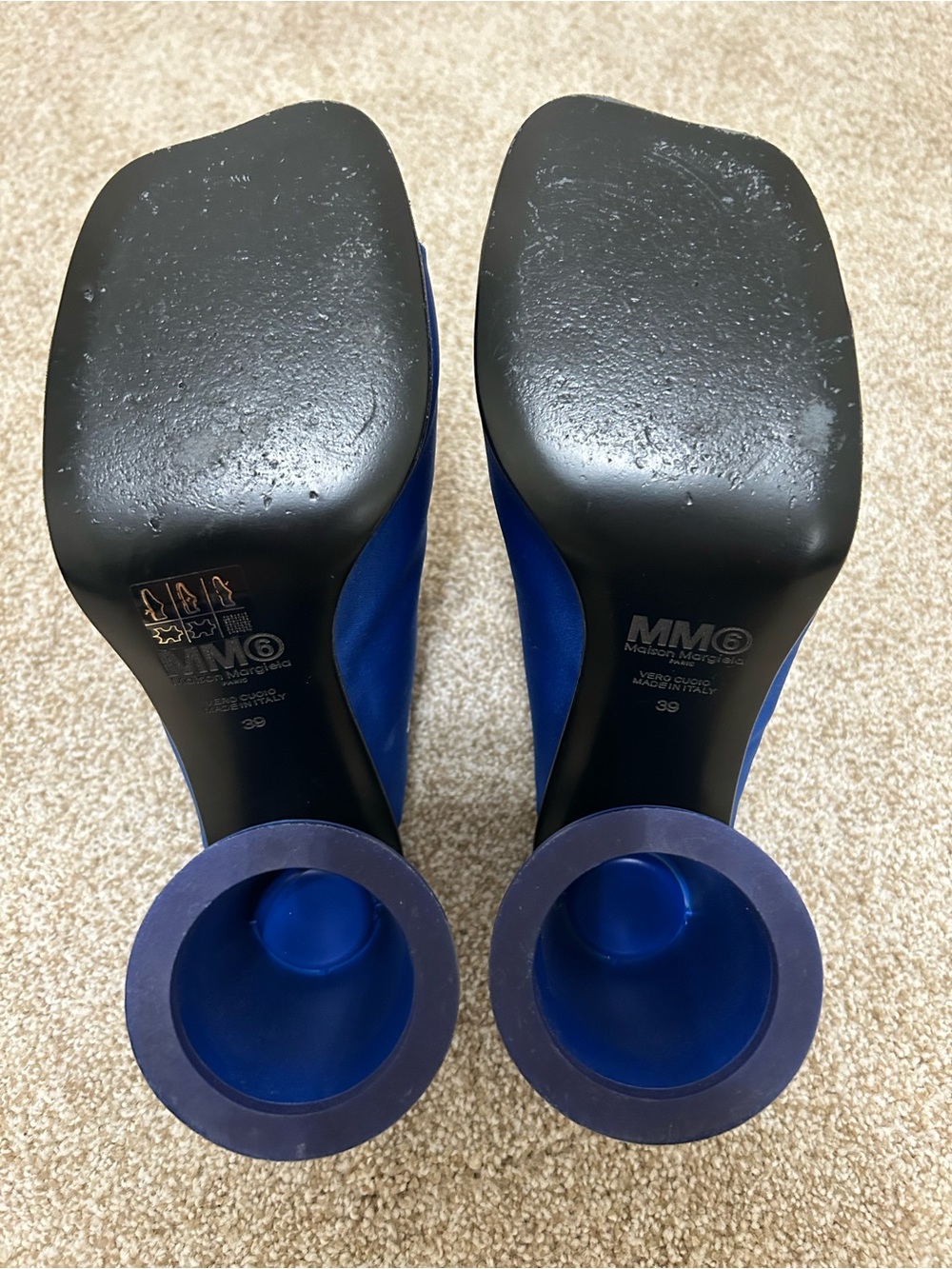 MM6 Maison Margiela Paris Royal Blue Satin Block Heel Mule Sandals - Picture 9 of 11
